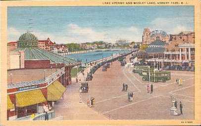[Lake avenue looking west at Palace and Ferris Wheel late 1930s. post card #4]
