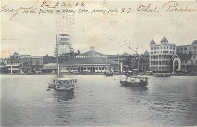 [Wesley lake view of Palace and Ferris Wheel from the Casino side, 1906. post card #6]