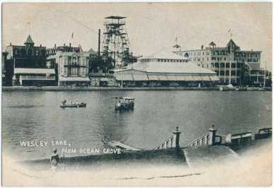 [Wesley lake and Palace from Ocean Grove about 1910 post card #1]